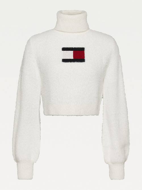 Tommy Hilfiger Furry Flag Roll Neck Jumper Ženske Puloverji Bela | TH512BDS