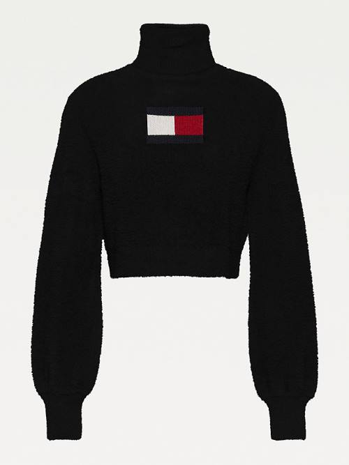 Tommy Hilfiger Furry Flag Roll Neck Jumper Ženske Puloverji Črna | TH751FMC