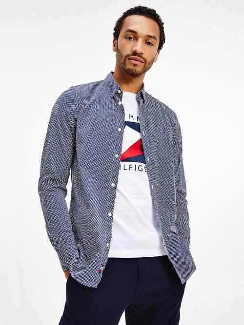 Tommy Hilfiger Geometric Print Slim Fit Moški Srajce Modra | TH295SUY