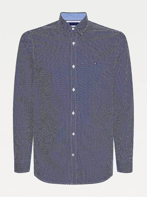 Tommy Hilfiger Geometric Print Slim Fit Moški Srajce Modra | TH295SUY