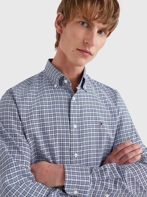 Tommy Hilfiger Gingham Check Organic Oxford Cotton Moški Srajce Modra | TH863RYM