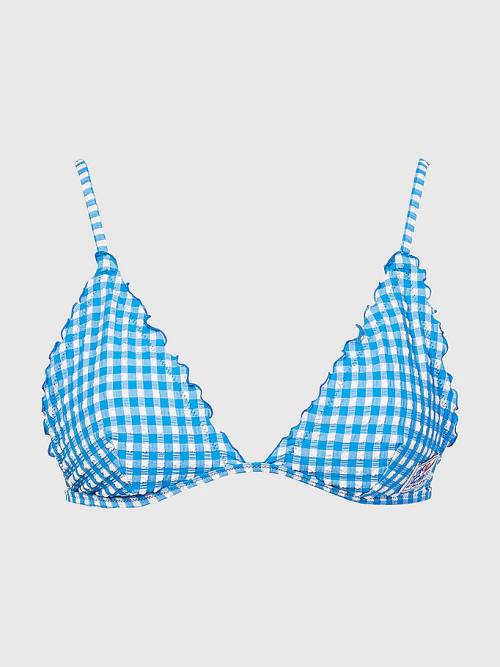 Tommy Hilfiger Gingham Frilled Triangle Padded Bikini Top Ženske Kopalke Modra | TH928QOK