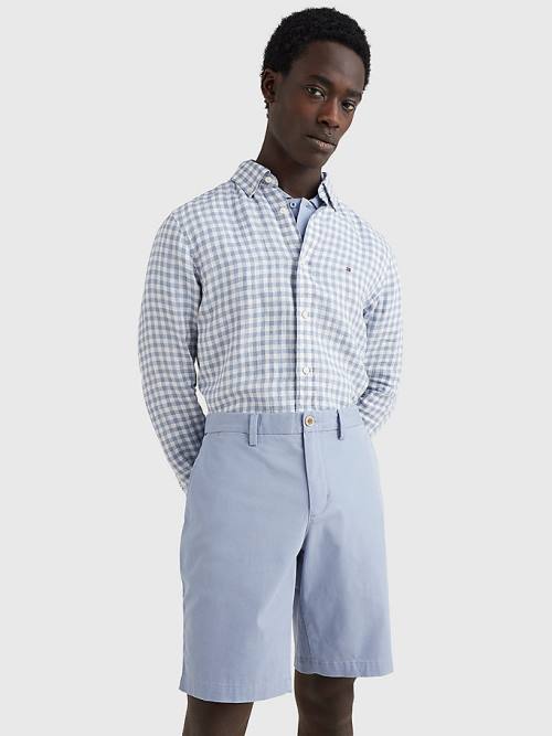 Tommy Hilfiger Gingham Regular Fit Linen Moški Srajce Modra | TH642BQM