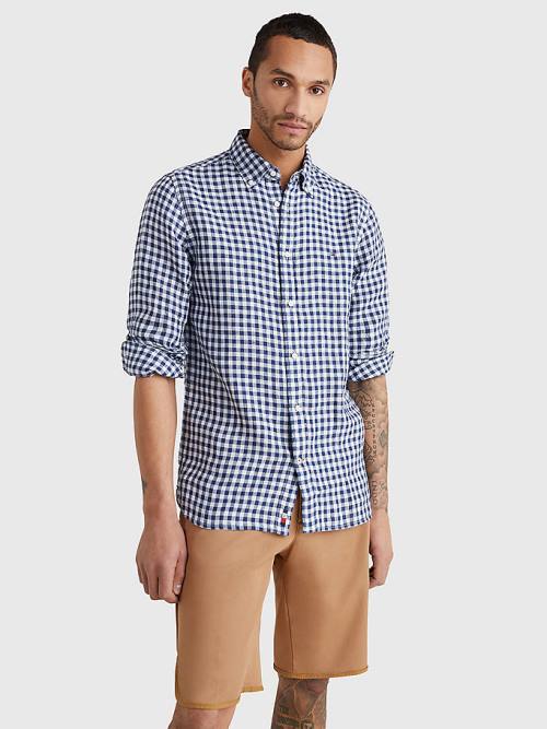 Tommy Hilfiger Gingham Regular Fit Linen Moški Srajce Modra | TH706TIF