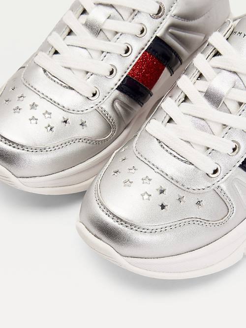 Tommy Hilfiger Glitter Flag Metallic Dekleta Superge Srebrna | TH259NPV