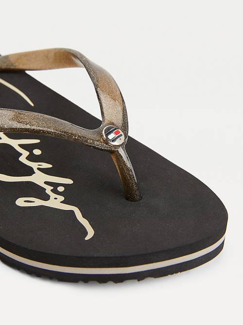 Tommy Hilfiger Glitter Strap Flip-Flops Ženske Sandali Črna | TH364UFJ