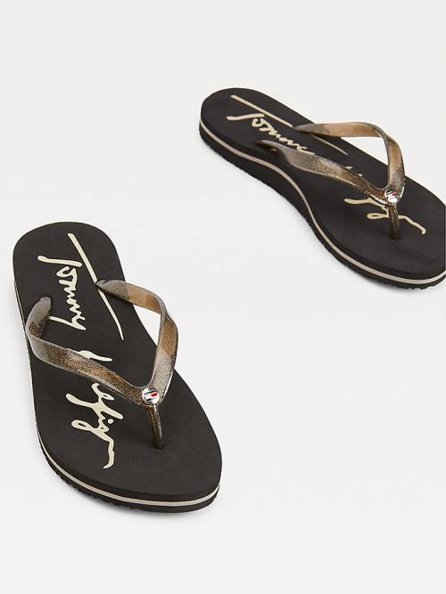 Tommy Hilfiger Glitter Strap Flip-Flops Ženske Sandali Črna | TH364UFJ