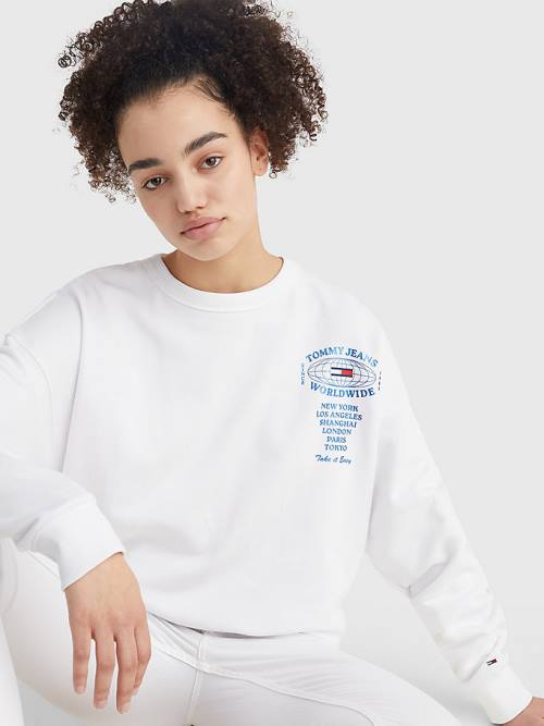 Tommy Hilfiger Globe Logo Oversized Fit Ženske Pulover Bela | TH650HAU