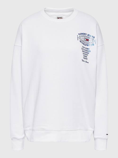 Tommy Hilfiger Globe Logo Oversized Fit Ženske Pulover Bela | TH650HAU