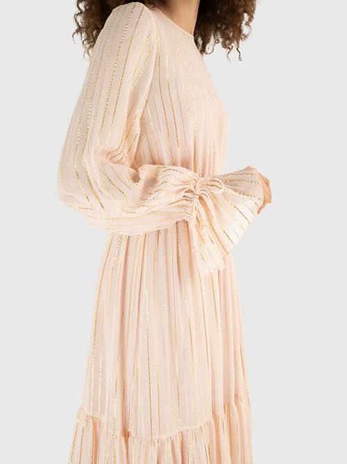 Tommy Hilfiger Gold Stripe Silk Blend Maxi Ženske Obleke Roza | TH930ZAU