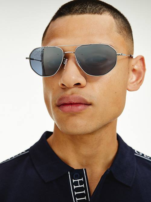 Tommy Hilfiger Gradient Mirror Aviators Moški Sončna Očala Siva | TH913WZL