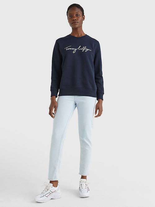 Tommy Hilfiger Graphic Crew Neck Ženske Pulover Modra | TH493MBJ