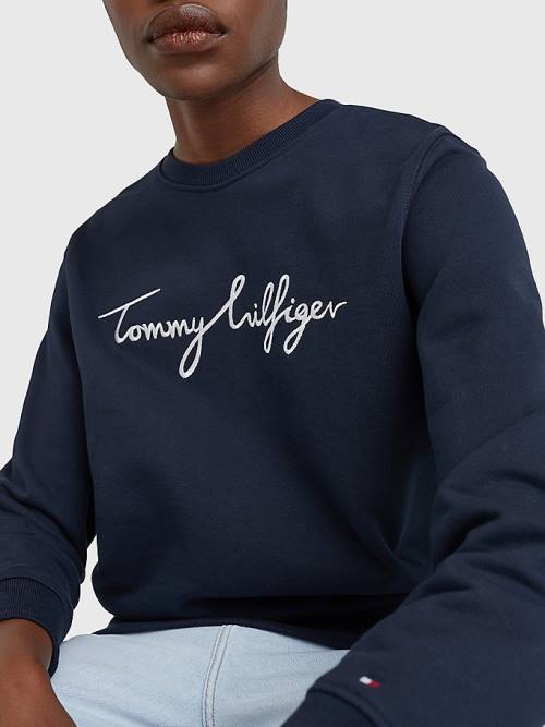 Tommy Hilfiger Graphic Crew Neck Ženske Pulover Modra | TH493MBJ