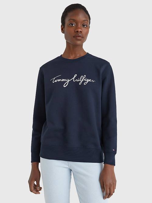 Tommy Hilfiger Graphic Crew Neck Ženske Pulover Modra | TH493MBJ