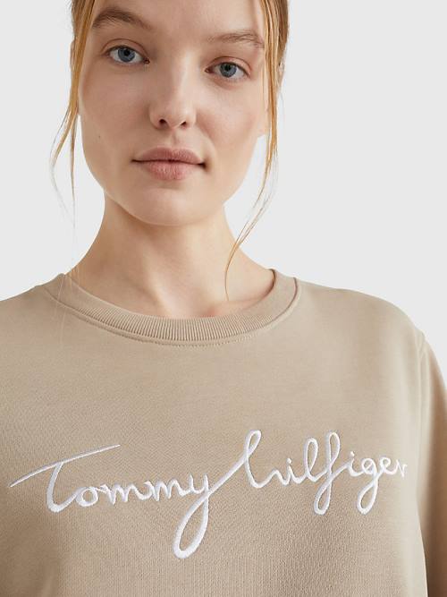 Tommy Hilfiger Graphic Crew Neck Ženske Pulover Bež | TH876BGL