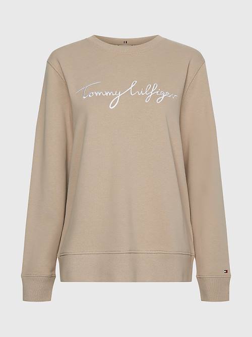 Tommy Hilfiger Graphic Crew Neck Ženske Pulover Bež | TH876BGL