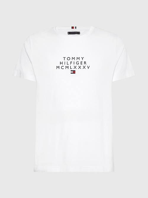 Tommy Hilfiger Graphic Logo Moški Majice Bela | TH973ATY