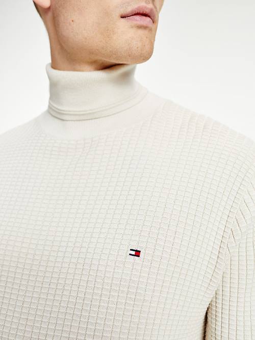 Tommy Hilfiger Grid Check Roll Neck Jumper Moški Puloverji Bež | TH657EBI