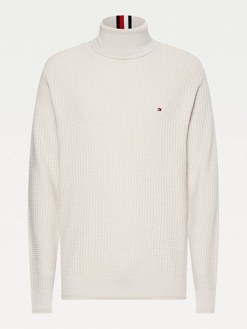 Tommy Hilfiger Grid Check Roll Neck Jumper Moški Puloverji Bež | TH657EBI