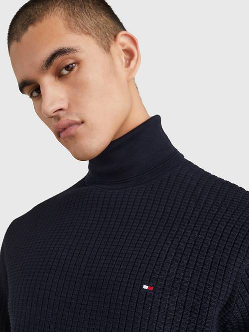 Tommy Hilfiger Grid Check Roll Neck Jumper Moški Puloverji Modra | TH670ZSR