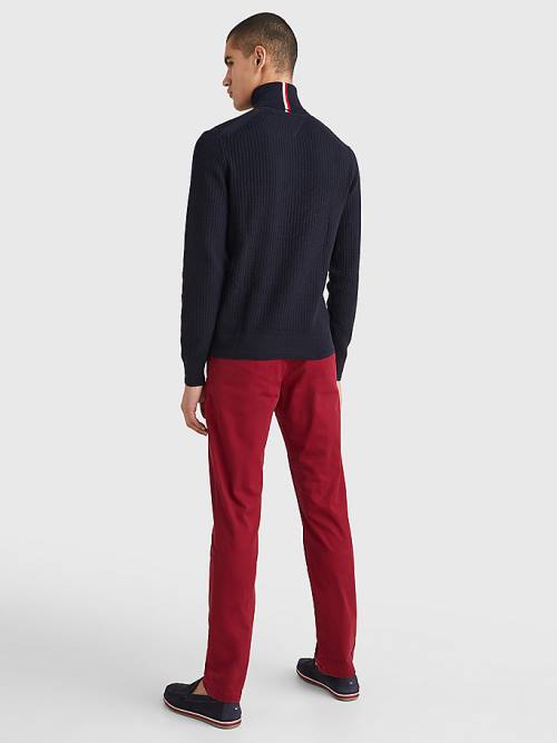 Tommy Hilfiger Grid Check Roll Neck Jumper Moški Puloverji Modra | TH670ZSR