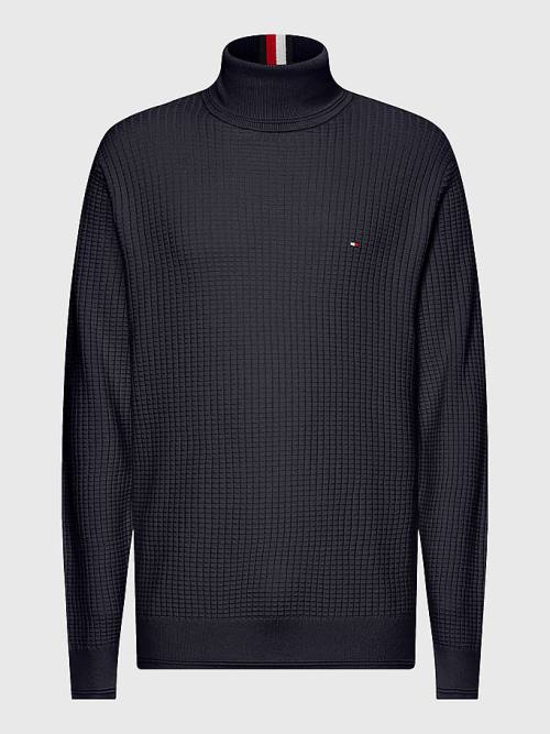 Tommy Hilfiger Grid Check Roll Neck Jumper Moški Puloverji Modra | TH670ZSR