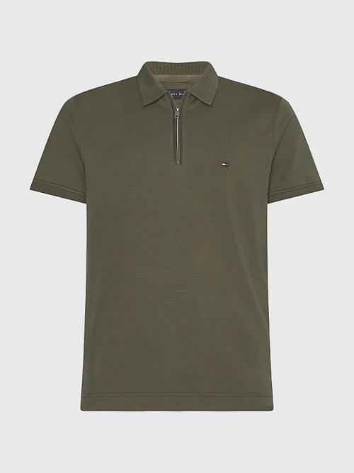 Tommy Hilfiger Half-Zip Interlock Slim Fit Moški Polo Majica Kaki | TH109RHI