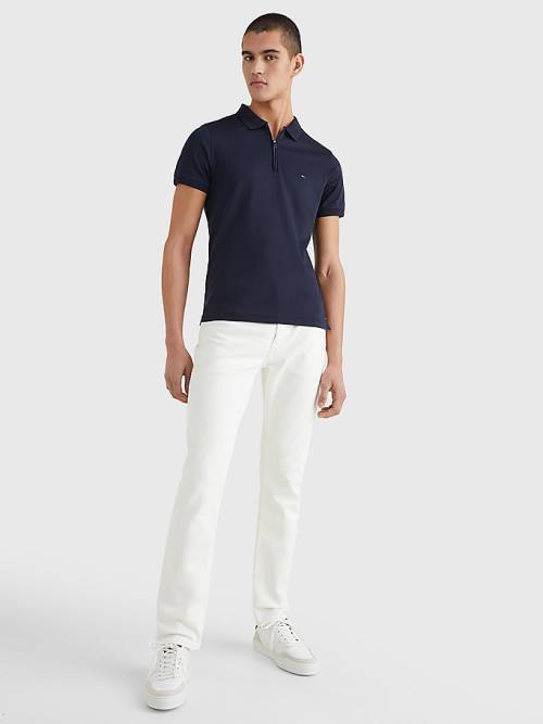 Tommy Hilfiger Half-Zip Interlock Slim Fit Moški Polo Majica Modra | TH281UYI