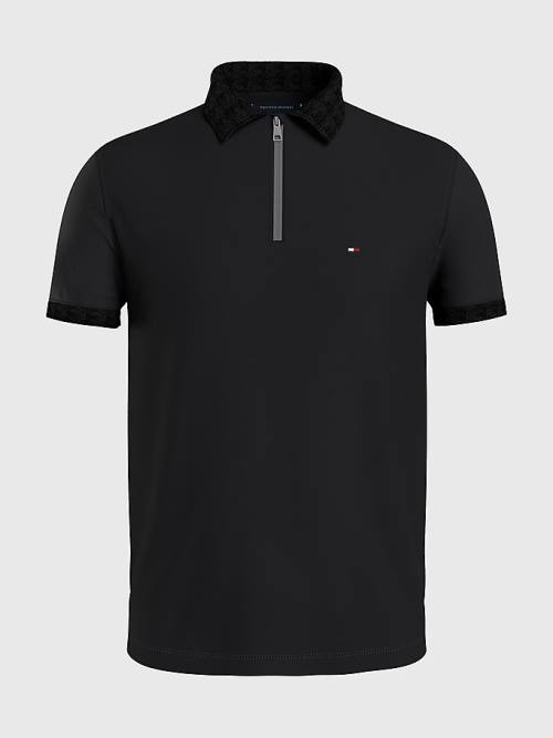 Tommy Hilfiger Half-Zip Interlock Slim Fit Moški Polo Majica Črna | TH782ROQ