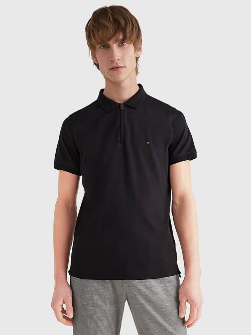 Tommy Hilfiger Half-Zip Interlock Slim Fit Moški Polo Majica Črna | TH782ROQ