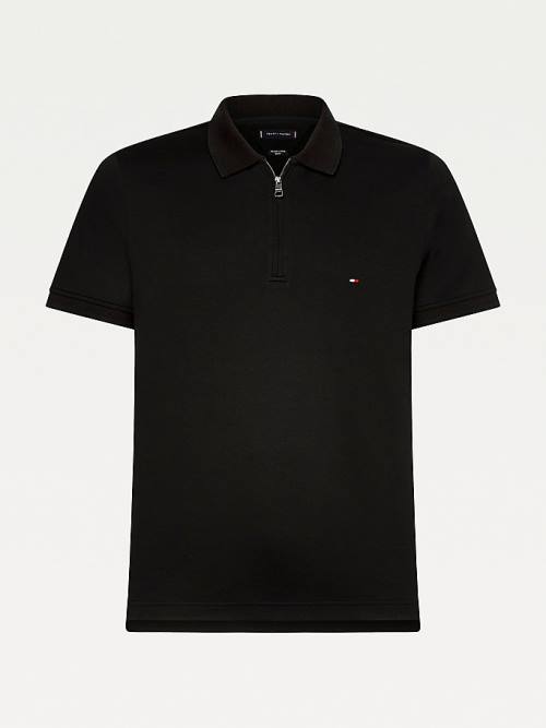 Tommy Hilfiger Half-Zip Mercerised Slim Fit Moški Polo Majica Črna | TH678JAL