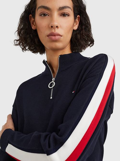 Tommy Hilfiger Half Zip Regular Fit Jumper Ženske Puloverji Modra | TH165LDS