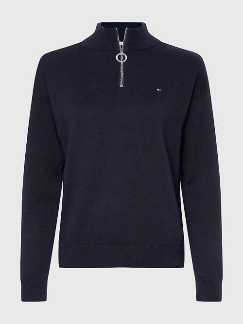 Tommy Hilfiger Half Zip Regular Fit Jumper Ženske Puloverji Modra | TH165LDS