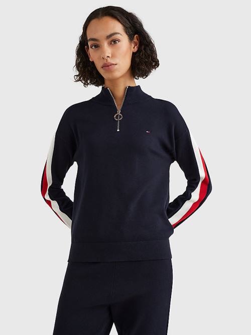 Tommy Hilfiger Half Zip Regular Fit Jumper Ženske Puloverji Modra | TH165LDS