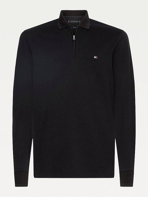 Tommy Hilfiger Half-Zip Slim Fit Long Sleeve Moški Polo Majica Črna | TH928ZLA