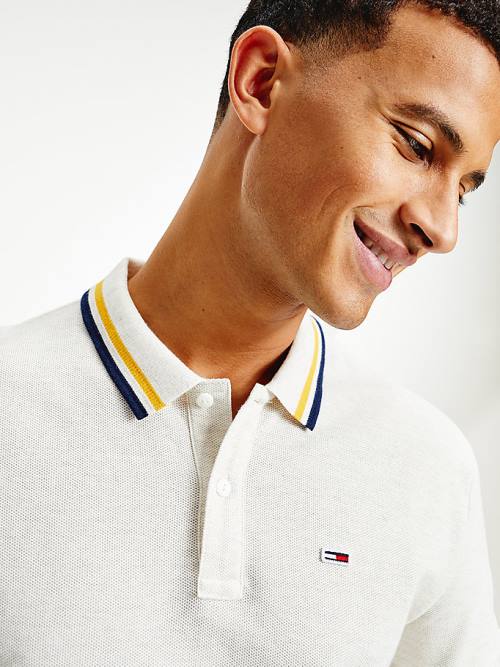 Tommy Hilfiger Heathered Knit Tipped Collar Moški Polo Majica Bela | TH295WEA