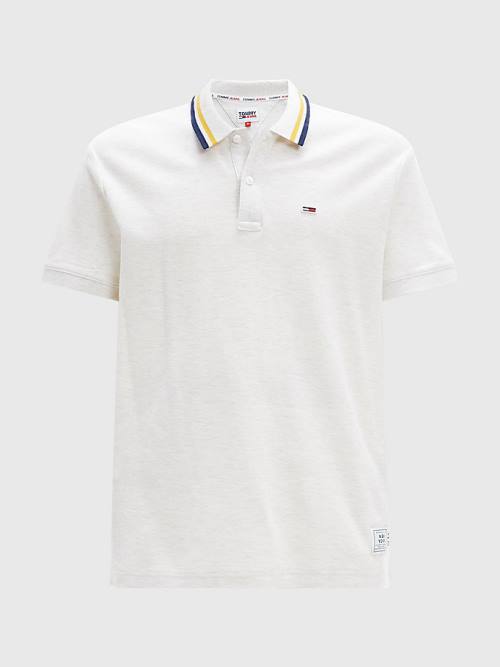 Tommy Hilfiger Heathered Knit Tipped Collar Moški Polo Majica Bela | TH295WEA