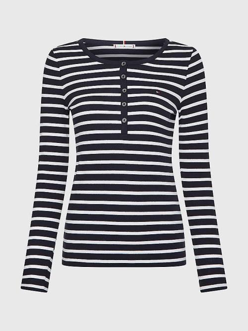 Tommy Hilfiger Henley Extra Slim Long Sleeve Ženske Majice Modra | TH013EGB