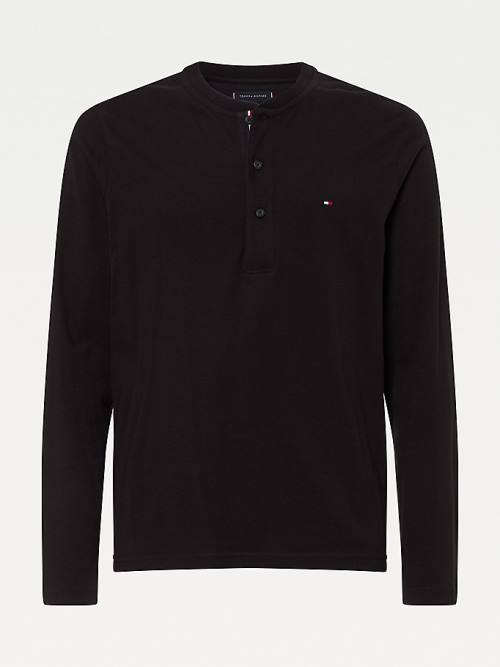 Tommy Hilfiger Henley Long Sleeve Organic Cotton Moški Majice Črna | TH560GSP