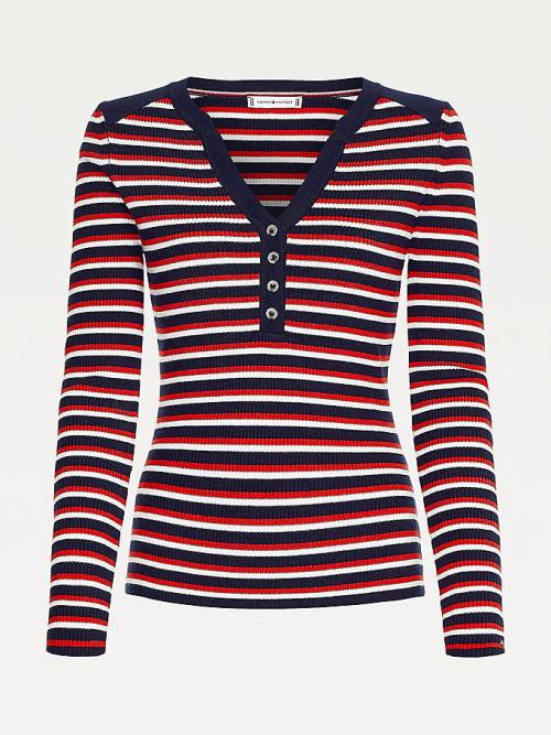 Tommy Hilfiger Henley Ribbed Wool Blend Jumper Ženske Puloverji Rdeča | TH259FDU