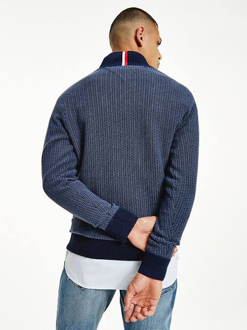 Tommy Hilfiger Herringbone Knit Half-Zip Jumper Moški Puloverji Modra | TH862CYM