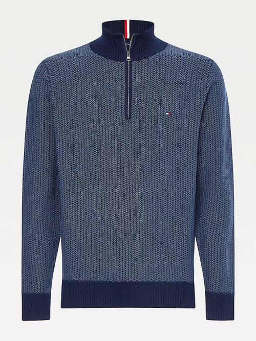 Tommy Hilfiger Herringbone Knit Half-Zip Jumper Moški Puloverji Modra | TH862CYM