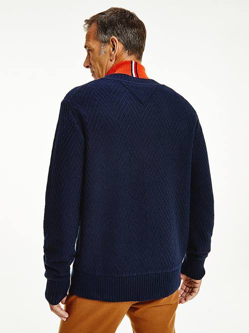 Tommy Hilfiger Herringbone Weave Relaxed Fit Jumper Moški Puloverji Modra | TH239TLG