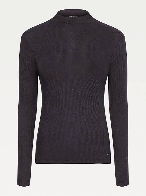 Tommy Hilfiger High Neck Skinny Fit Modal Jumper Ženske Majice Črna | TH415RUF