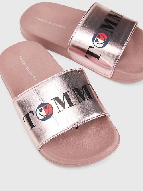 Tommy Hilfiger High Shine Smile Print Pool Slides Dekleta Sandali Roza | TH407KGO