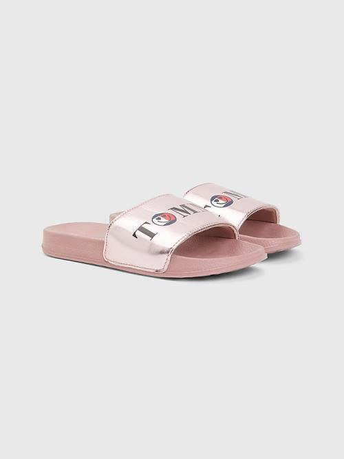 Tommy Hilfiger High Shine Smile Print Pool Slides Dekleta Sandali Roza | TH407KGO