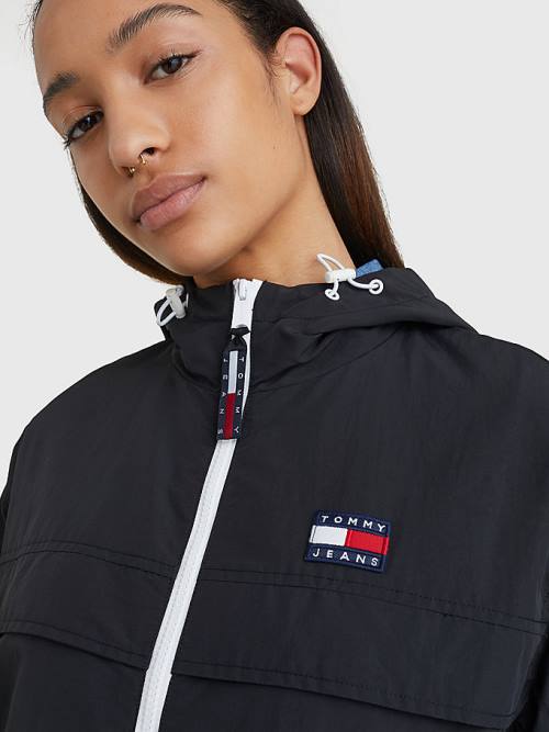 Tommy Hilfiger Hooded Chicago Windbreaker Ženske Jakne Črna | TH523ZYL