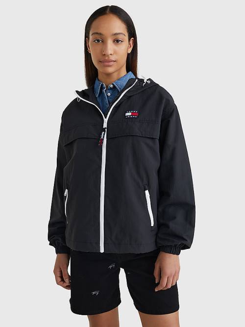 Tommy Hilfiger Hooded Chicago Windbreaker Ženske Jakne Črna | TH523ZYL