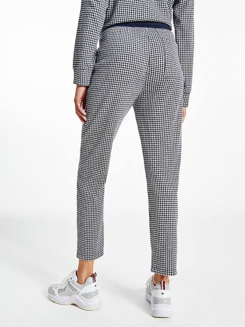 Tommy Hilfiger Houndstooth Jacquard Tapered Joggers Ženske Hlače Modra | TH780ZNY