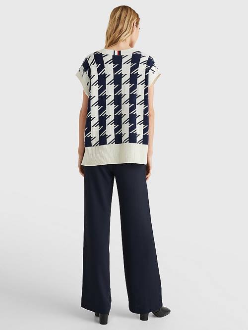 Tommy Hilfiger Houndstooth Relaxed Crew Neck Vest Ženske Puloverji Modra | TH501SFG